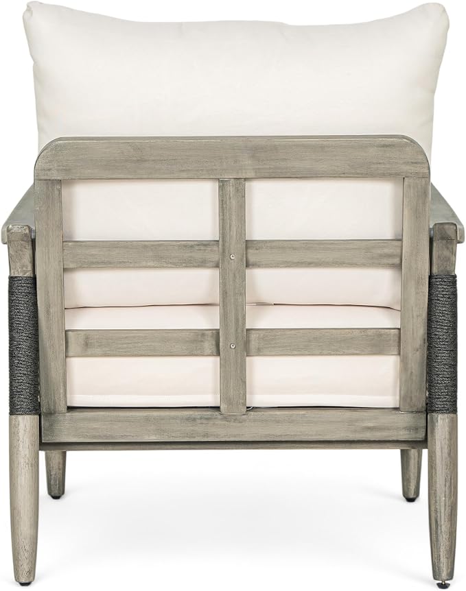 Merax Set of 2 Acacia Wood Patio Club Chairs with Cushions | Grey Acacia Frames, Dark Grey Woven Rope, 6-Inch Seat Cushions And Deep Seating For Porch, Garden, Backyard Or Balcony