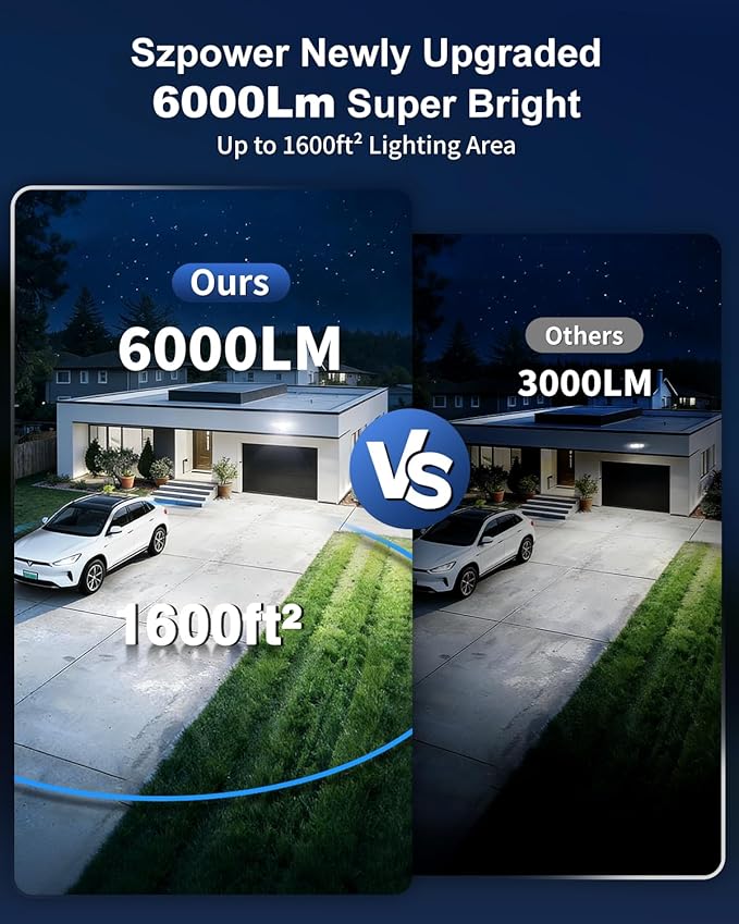6000LM Solar Lights Outdoor, 4 Heads Motion Sensor Outdoor Lights, Solar Flood Lights for Yard House Outside Garage, IP65 Waterproof, 3 Modes, Easy Install, 2 Pack