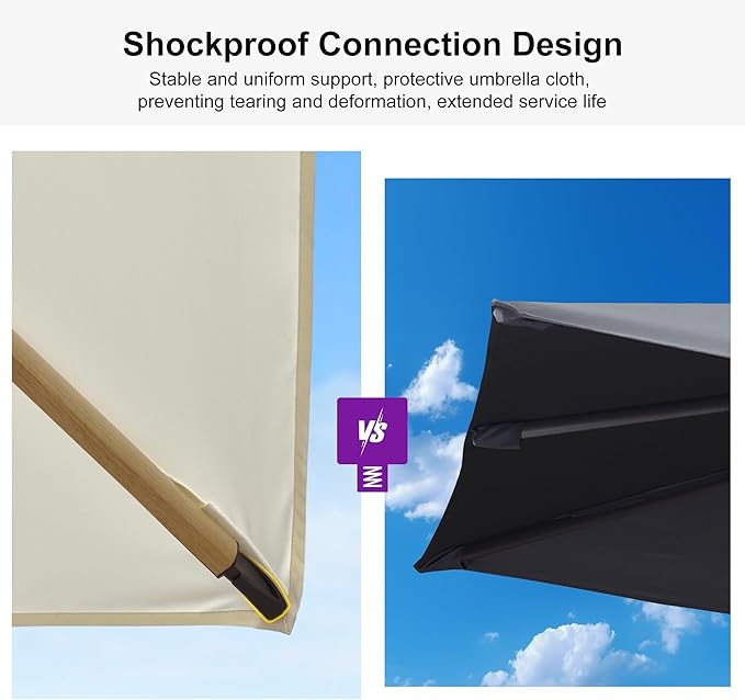 PURPLE LEAF 12FT Patio Umbrella With Base Square Cantilever Umbrella Teak Finished Aluminum Frame Large Windproof Offset Outdoor Sun Umbrellas for Beach Pool Deck, Cream