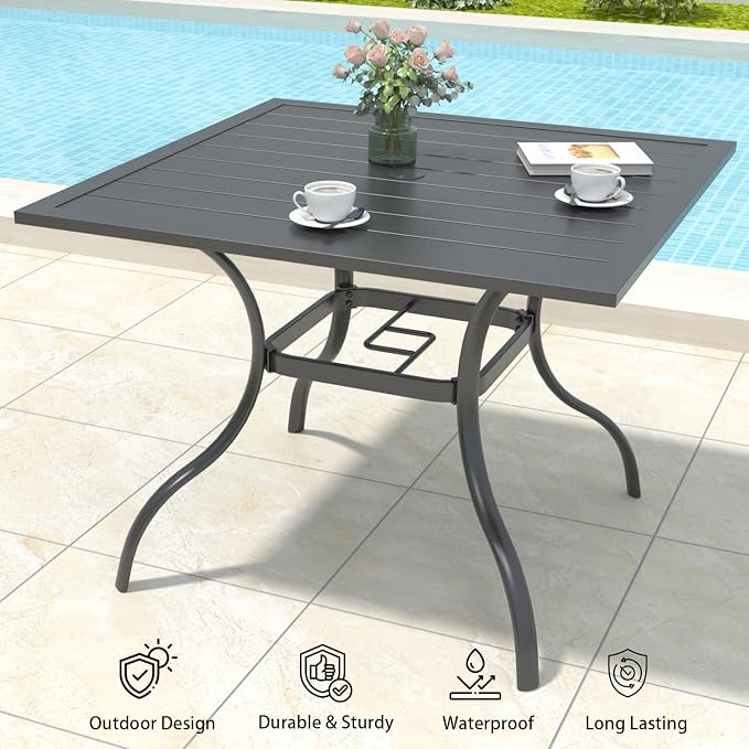 Anmutig 5 Piece Outdoor Patio Dining Set, 4 Swivel Rocking Patio Chairs & Square Dining Table Outdoor Furniture for Backyard Bistro Garden Poolside, Brown