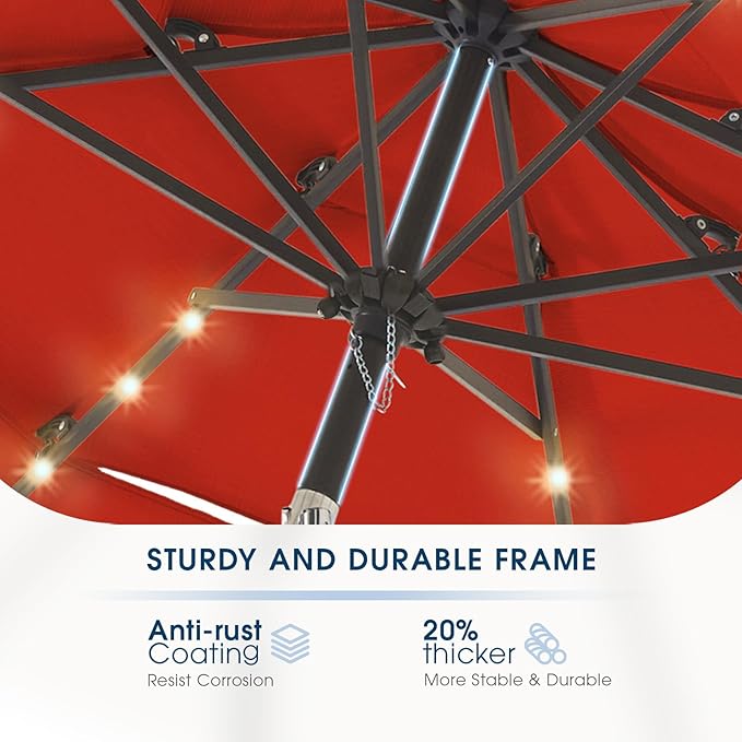 wikiwiki 9FT 3Tiers Solar Led Patio Umbrella, Sturdy Outdoor Market Umbrella for Deck, Pool, Garden w/Tilt, Crank, 32 LED Lights, Red