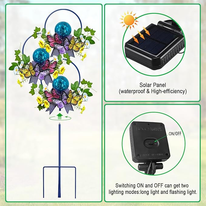 Solar Lights Outdoor Pathway,Triple Butterfly Flower Garden Stake with Colorful Lights for Yard,Patio,Lawn,Solar Powered Outside Decorations,Gifts for Women