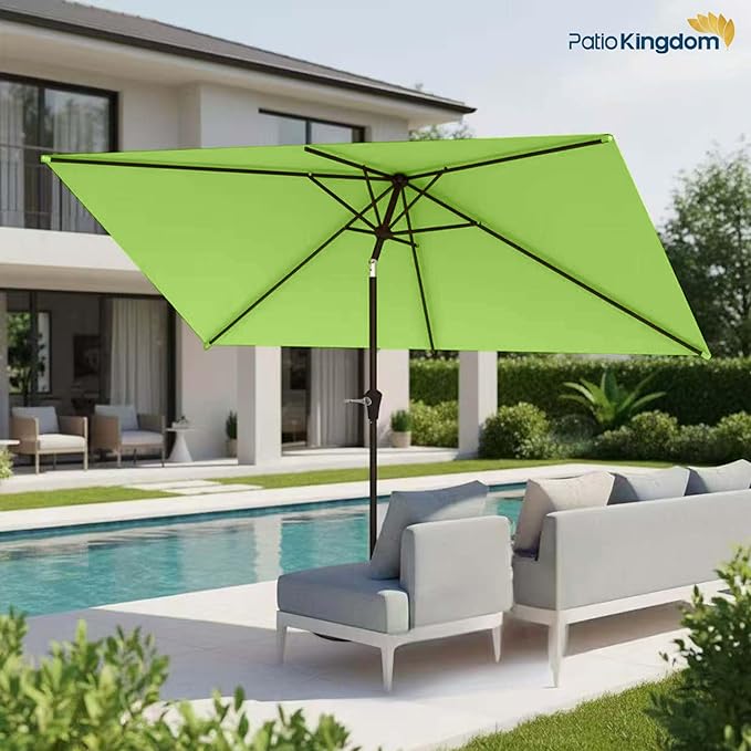 6.5'x10' Rectangular Patio Outdoor Umbrella,Large Coverage with Push-Button Tilt & UV Protection,Sturdy Ribs for Deck,Lawn,Pool,Backyard