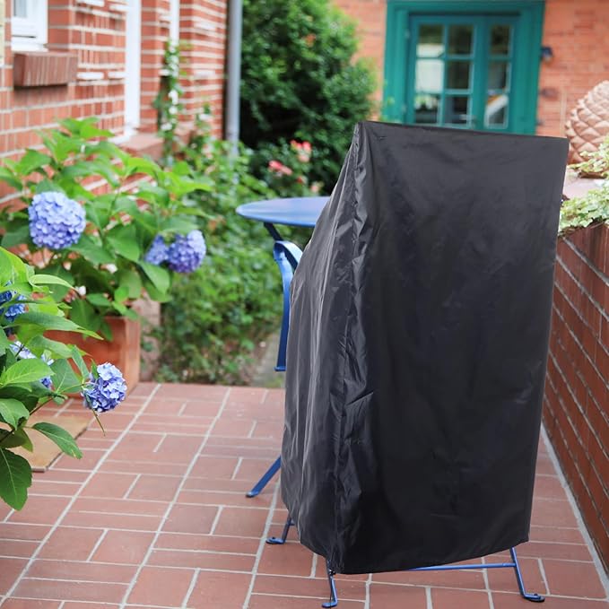 Tudomro 8 Pcs Stacking Outdoor Chair Covers Waterproof Black 210D Outdoor Patio Furniture Covers High Back Patio Chair Protection with Adjustable Hem Cord Weather Protection, 26 W x 26 D x 49 H Inch