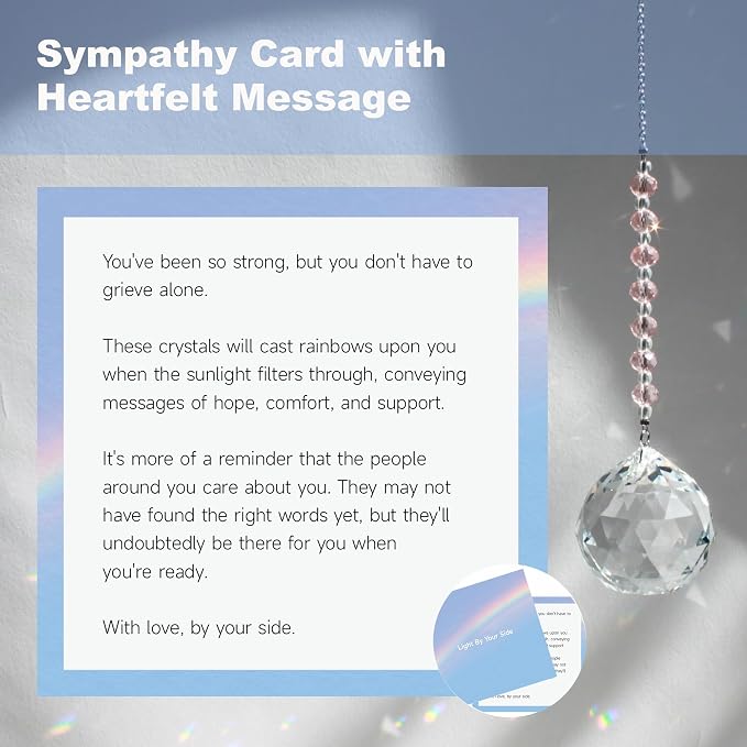 Light By Your Side Rainbow Maker, Sympathy Gifts for Loss of Loved One | Matching Gift Card, Gift Box & Bag | Memorial Gift | Crystal Ball Suncatcher | Bring Comfort, Hope & Love | Memory Rose