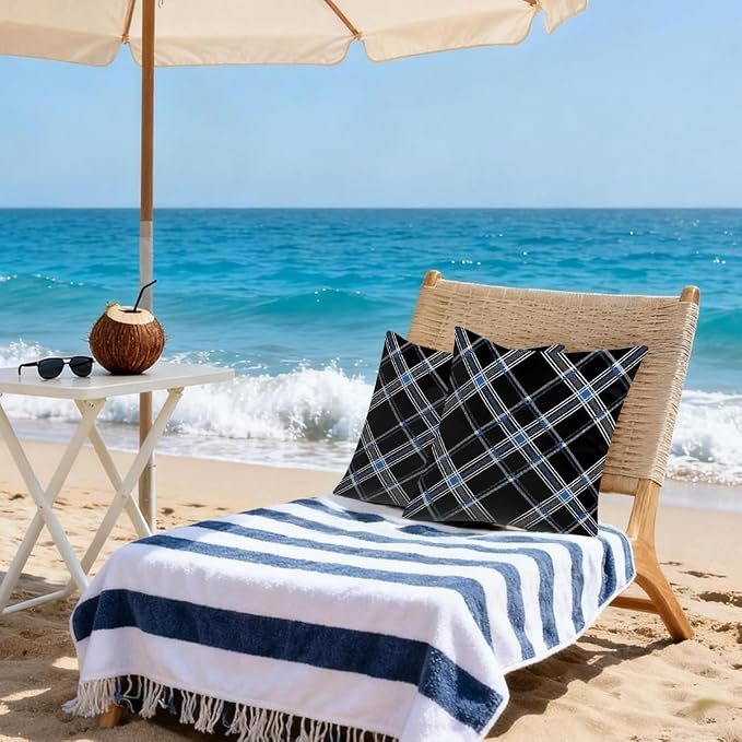 20x20 Inch Outdoor Pillow Covers Set of 2 Waterproof Throw Pillow Covers Decorative Couch Cushion Covers Black Checkered Grey Square Pillowcases Protectors for Patio Garden Sofa