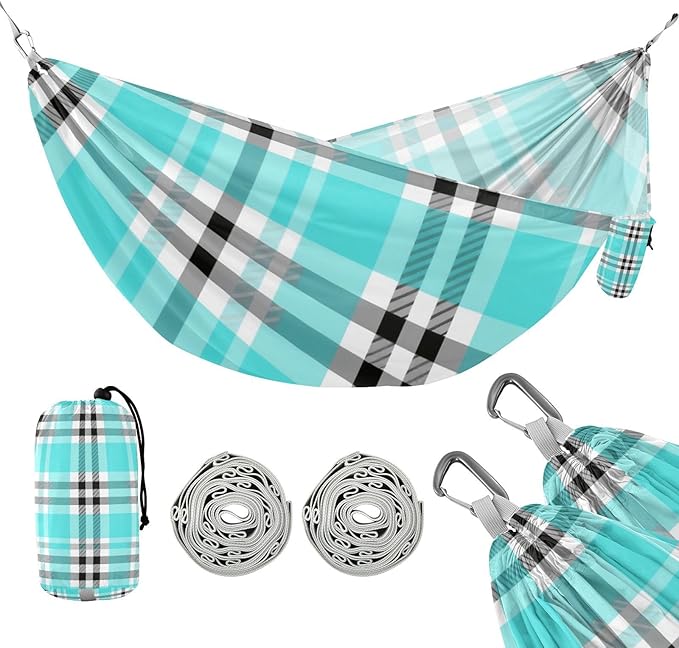 Black Whiteal Checkered Plaid 330lb Capacity Camping Hammocks with Tree Straps Hanging Hammock for Outside Patio Backyard Poolside hamaca de Algodon para Jardin