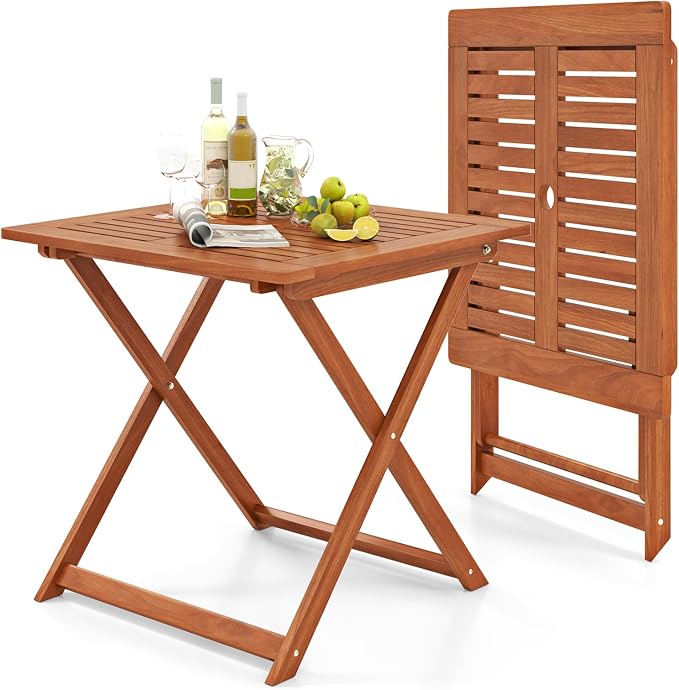 Byroce Outdoor Patio Table, 29.5” x 29.5” Folding Bistro Table with Slatted Tabletop & 2” Umbrella Hole, Solid Wood Outdoor Dining Table, Portable for Backyard, Poolside & Balcony (2, Square)