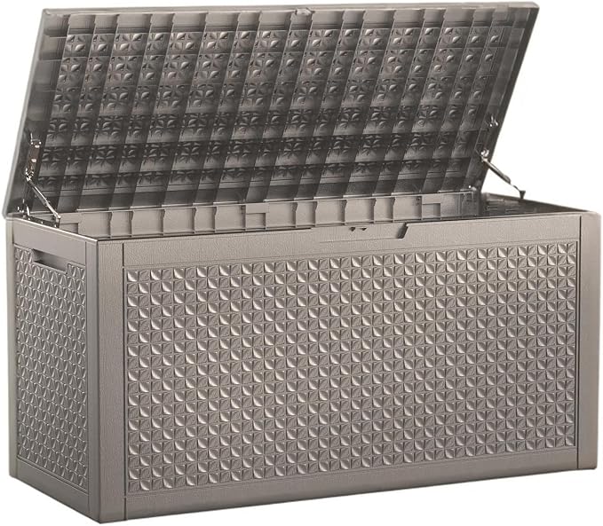 New 121 Gallon Outdoor Storage Box, Resin Deck Boxes Waterproof, Indoor Outdoor Bin for Package Delivery, Patio Cushions, Gardening Tools, Lockable, UV Resistant