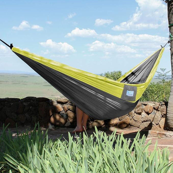 Vivere Double Parachute Camping Hammock, Includes Stuff-Sack (Grey/Yellow)