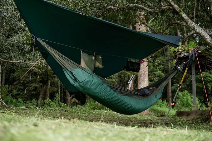 Moon Tarp Hammock Tarpaulin - Dark Green | High-Quality All-Weather Protection 3.5 m Long, Versatile, Handmade, Easy and Quick to Assemble | Original Ticket to the Moon Since 1996