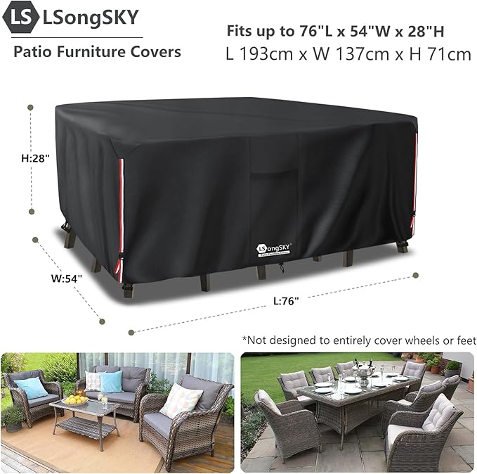 Outdoor Furniture Covers Waterproof,600D Heavy Duty Patio Cover for 5 PCS Sets Sectional Sofa Couch Dining Rocking Swivel Chairs Ottomans Coffee Table,76L x 54W x 28H inch Black