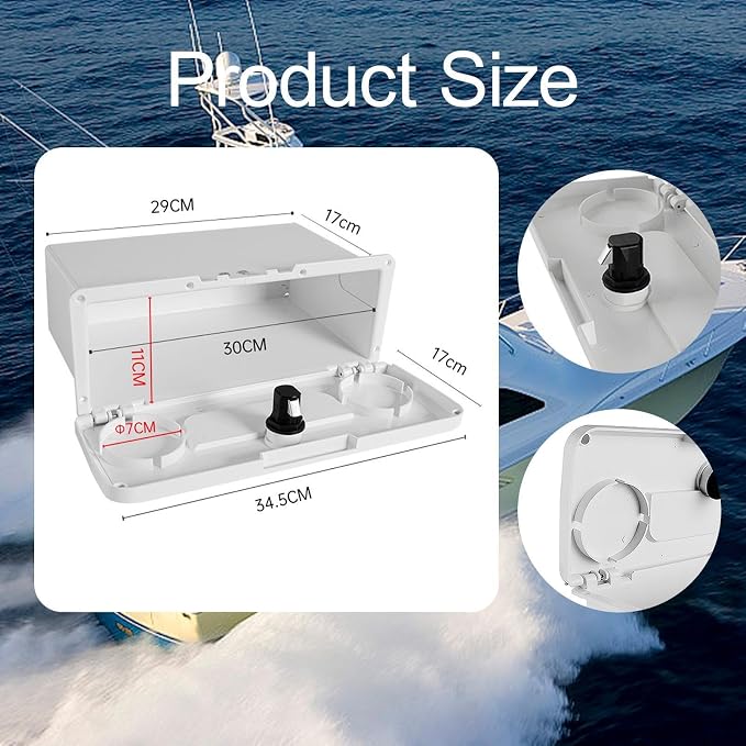 Boat Deck Storage Box Lockable Marine Organizer Embedded Button Lock Lightweight PP Material Suitable for Yacht Boat Fishing Tool Storage, White