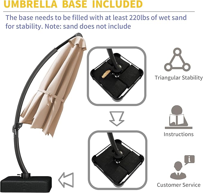 Kingdura Cantilever Patio Umbrella with Double Top Vent, Large Square Aluminum Outdoor Offset Umbrella with 360-degree Rotation, Infinite Tilt, UV Protection for Pool Deck Garden Patio