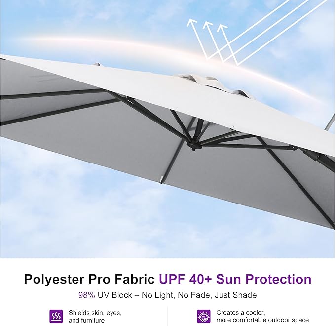 PURPLE LEAF 10' X 10' Left-right Tilting Outdoor Patio Umbrella Swivel Offset Cantilever Heavy Duty Rectangle Aluminum Umbrella with UV Resistant for Deck Pool Patio Backyard, Pebble Grey