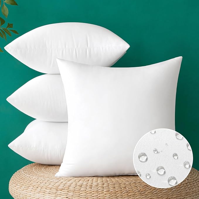MIULEE 18x18 Inch Outdoor Pillow Inserts, Pack of 4 Waterproof Pillows | Decorative Throw Pillows, Garden Pillow Form for Patio Sofa Couch