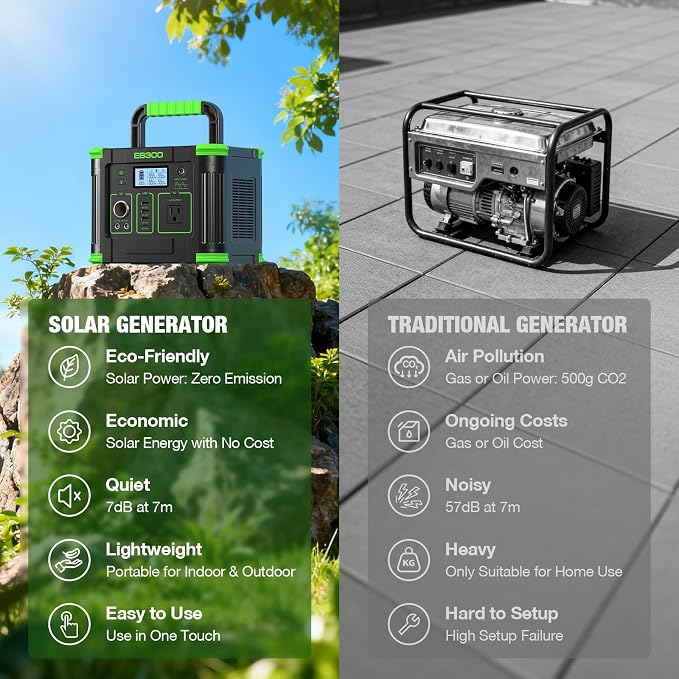EBL Portable Power Station 288.6Wh 330W Solar Generator Pure Sine Wave AC Output (600W Peak) with 5W Wireless Charger, SOS LED Light & Multi-Port Design for Camping Home Emergency RV CPAP