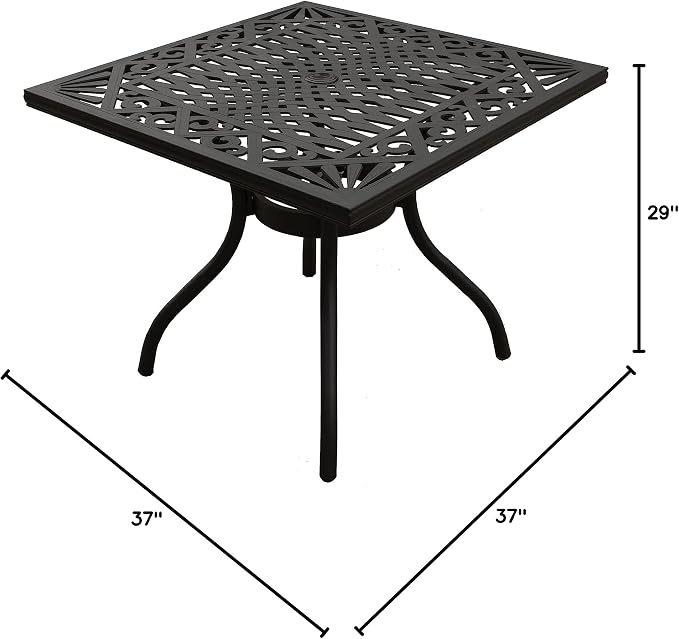 Oakland Living Ornate Outdoor Aluminum Black 37-in Square Patio Dining Table