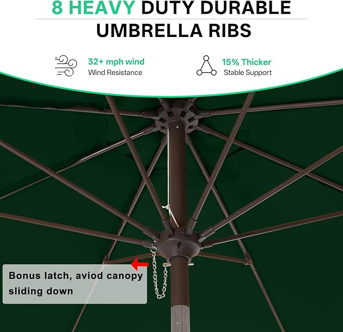 ABCCANOPY 9ft Scalloped Patio Umbrella, Outdoor Table Umbrella with Tilt and Crank, Fiberglass Ribs Deck Umbrella for Patio, Pool, Garden, Picnic (Green)
