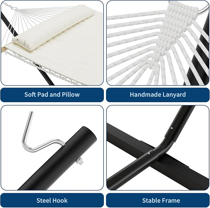 Double Hammock with Stand Curved-Bar Hammock, 450 Lb Capacity, Perfect for Outdoor Indoor Backyard Patio Beach