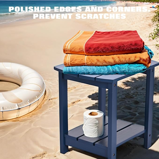 Outdoor Side Table, 2-Tier Small Outdoor Table for Patio, Adirondack Side Tables for Outside or Indoor (Navy Blue, 16 * 12.25 * 16.75)