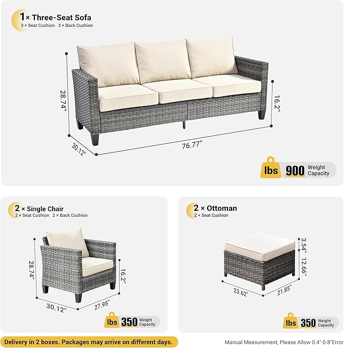 ovios Patio Furniture Set, 5 Pieces Outdoor Wicker Sofa Couch with Chairs, Ottomans and Comfy Cushions, All Weather High Back Rattan Conversation Set, Beige