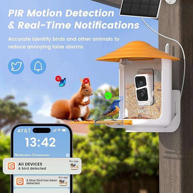 FOVAL Bird Feeder with Camera, Smart Feeder Camera with AI Identify Bird Species, Auto Capture Videos & AI Motion Detection, 5W Solar Panel, Ideal Gift for Present