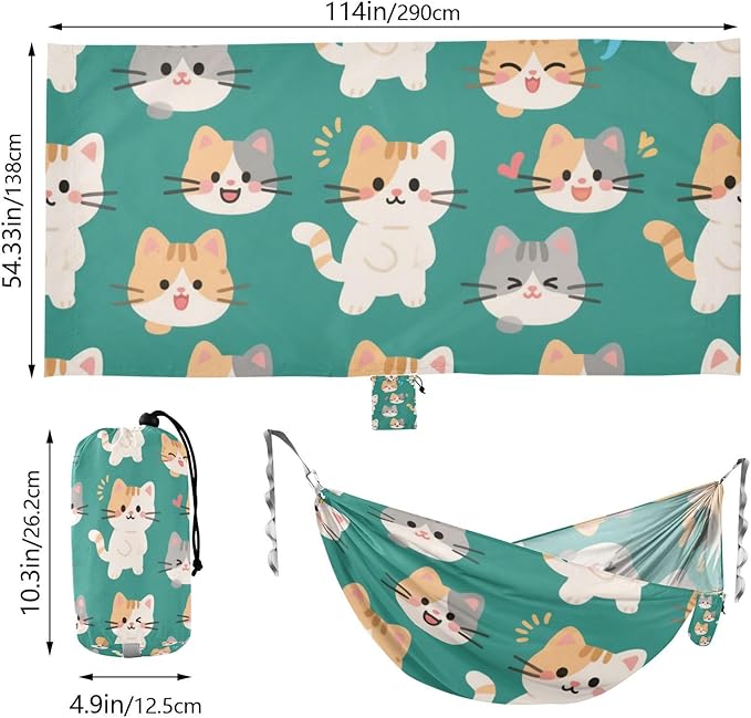 Cartoon Cute White Cat 330lb Capacity Hammocks Rope Hammock for Camping & Hiking Essential macas mexicanas de Patio para Adulto