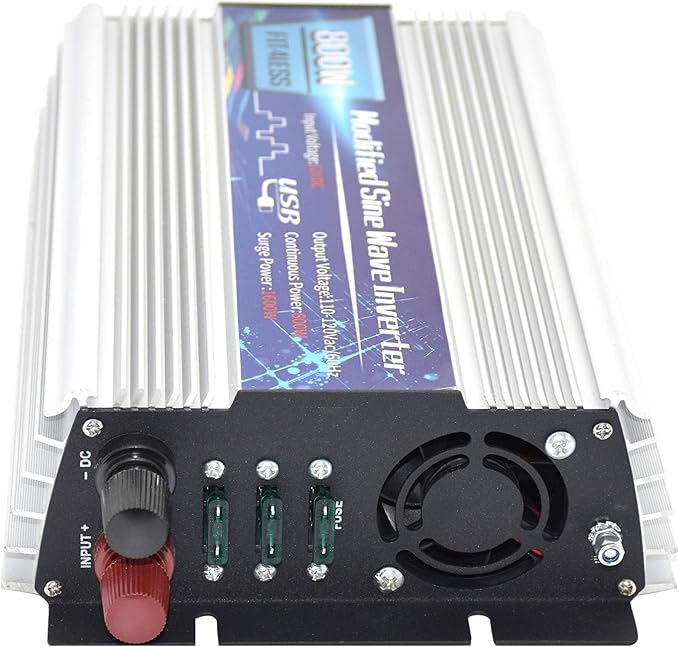 Power Inverter 800W with Dual sockets Output and USB5V 2000mA Input DC12V or 24V, Output AC110V 60Hz (12V)