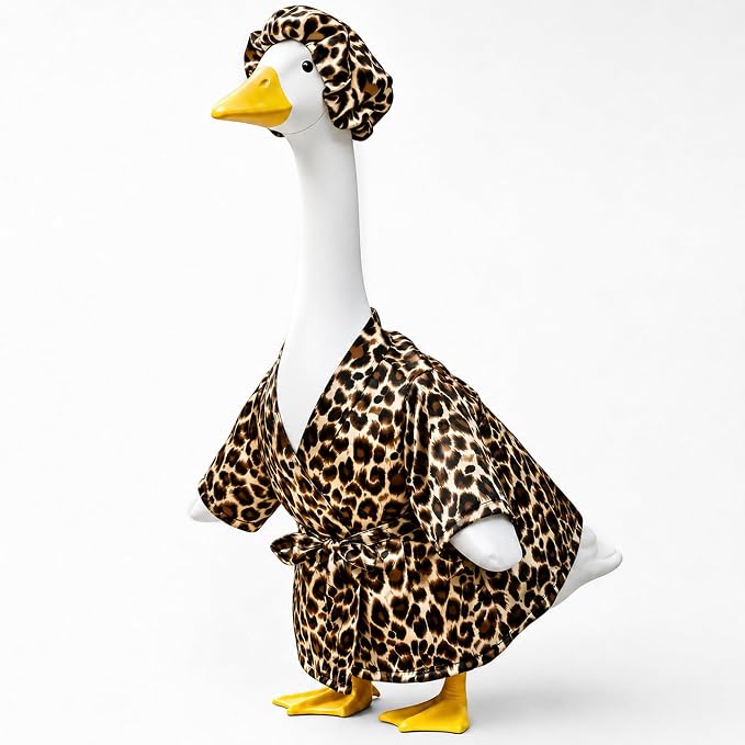 holoith Leopard Porch Goose Outfit for 23 inch Goose Statue | Leopard Print Bathrobe, Cap, Summer Porch Goose Clothes Decor Lawn Yard Garden Patio Decor