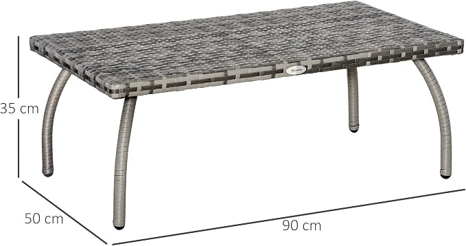 Outsunny Rattan Wicker Table PE, Coffee Table with All-Weather Material for Outdoor, Garden, Balcony, Backyard, Grey