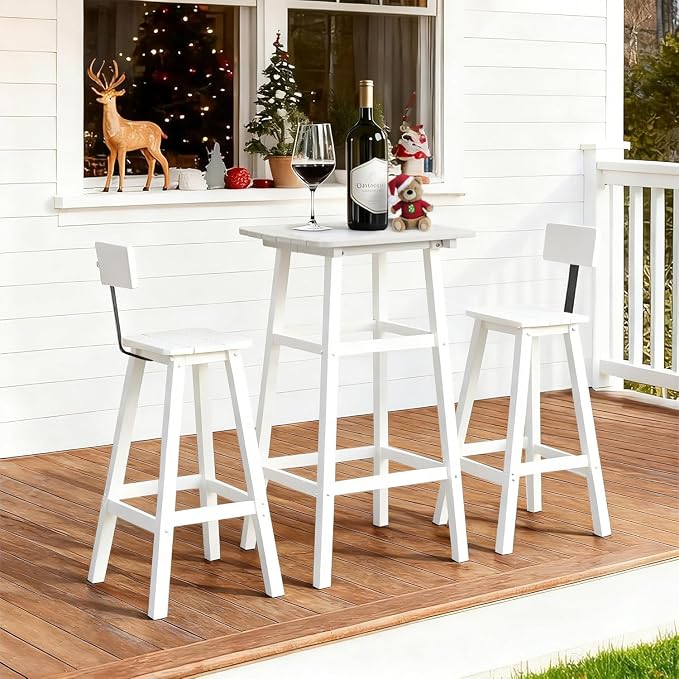 Outdoor Bar Table, HDPE Patio Bar Table, All Weather Height Patio Tables, Outdoor Bar Height Table, Tall Bistro Pub Table for Outside Deck, Porch, Backyard, Garden, White