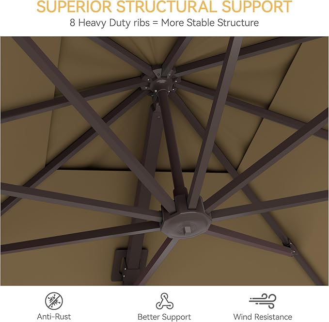 10x13 FT Patio Umbrella with Base, Large Cantilever Rectangular Double Top Heavy Duty Offset Umbrellas with 360° Rotation, Outdoor shade for Garden Deck Pool Patio, Tan