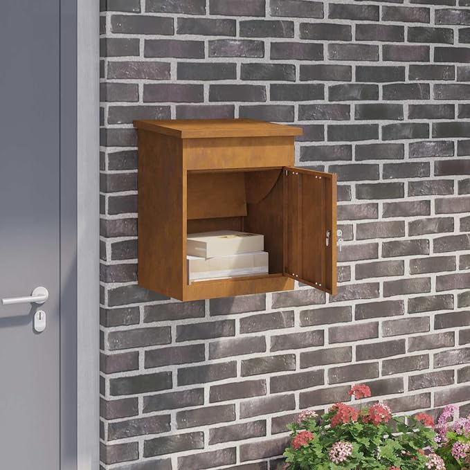 Weathering Steel Parcel Drop Box, Lockable Outdoor Delivery Mailbox for Porch, Large Secure Package Mail Drop Slot, 18.7 x 14.96 x 23.23 in, Rusty