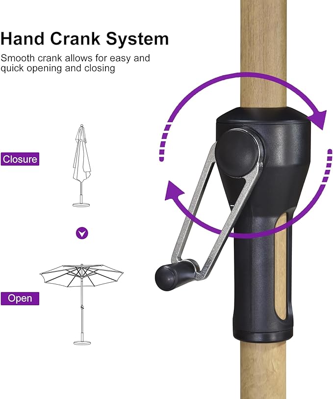 PURPLE LEAF 8 Feet Patio Umbrella Outdoor Table Umbrella Aluminum Market Umbrella with Push Button Tilt & 8 Sturdy Ribs and Crank Round Commercial Sun Umbrella for Garden Patio Balcony, Cream