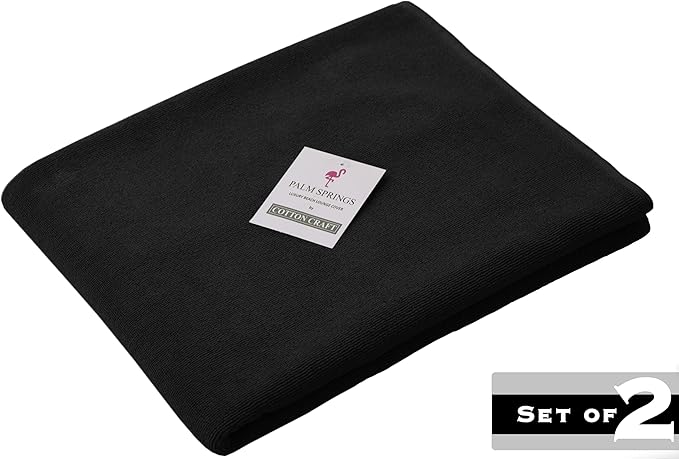 COTTON CRAFT Pool Lounge Chair Cover - 2 Pack Terry Towel Chaise Lounge Chair Cover - 100% Ringspun Cotton - Absorbent Soft Beach Chair Cover - Oversized 32 in W x 82 in Length x 7 in Pocket – Black