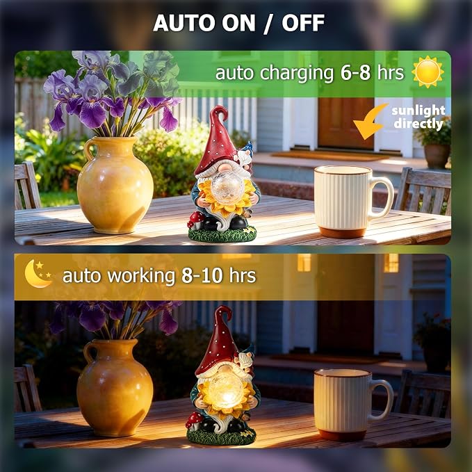 Solar Gnomes Garden Decor Outdoor Statues, Christmas Gnomes Gardening Gifts for Women Mom, Gnomes Decorations for Yard with Sunflower Decor Solar Lights for Outside, Patio, Lawn, Porch Decor