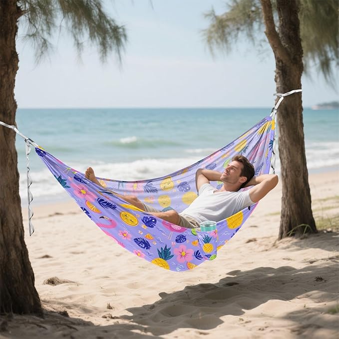 Camping Hammock Outdoor Hammocks for Outside Flamingo Pineapple Violet Beach Trees Portable Lightweight with Pockets Tree Straps Indoor