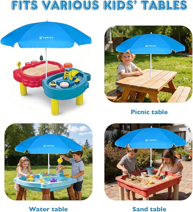 AMMSUN 5ft Seaside Beach Umbrella for Sand and Water Table - Kids Durable Umbrellas for children Beach Camping Garden Outdoor Play Shade