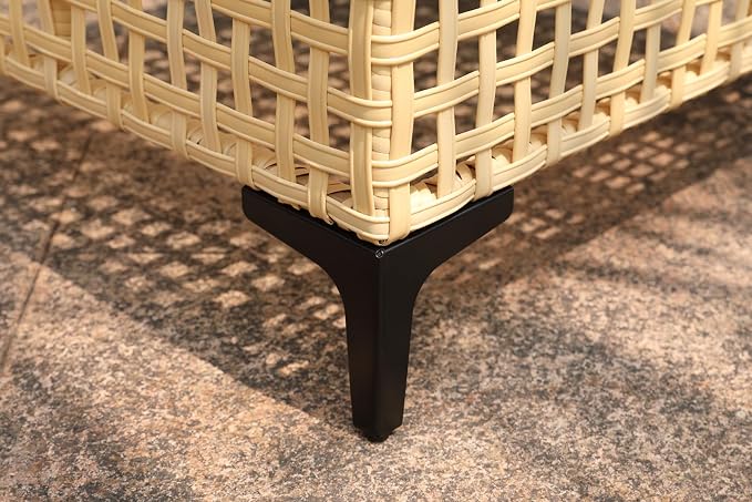 Outdoor Wicker Patio Side Table with Tempered Glass Top, 2-Tier PE Rattan End Table with Storage Shelf for Balcony,Garden, Backyard,Porch,Small Outdoor Table,Beige