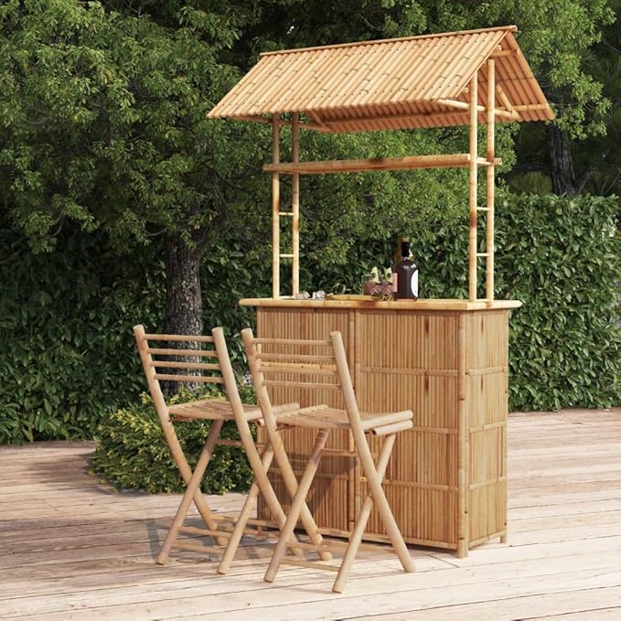 3 Piece Bar Set, Bistro Set Porch Furniture Set Front Porch Furniture Patio Conversation Set for Poolside Garden Negotiation Area Exhibition Bamboo