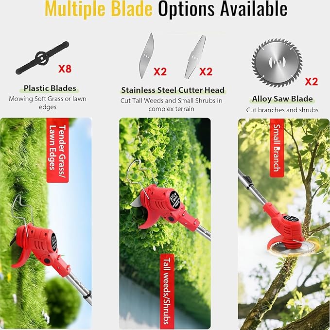 Cordless Garden Strimmers,Electric Cordless 48v Grass Strimmer with 2 X 2000mAh Battery, Adjustable Metal Blades,Garden Trimmer Telescopic Lightweight with Roller, 850W, for Gardens,Park Lawns