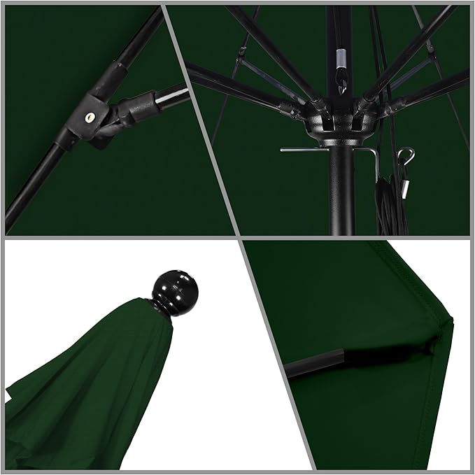 California Umbrella 11Ft Commercial Grade Market Umbrella, Pulley Lift, Aluminum/Fiberglass, 2mm pole wall, Black Frame, Solution Dyed Hunter Green Fabric