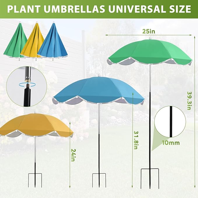 LCHUANG 4Pack Plant Umbrellas for Outdoor, 24inch Plant Shades for Outdoor with Durable 39.5'' High M-Shaped Plug for Stronger Wind Resistanc Flower, Potted, Garden Beds
