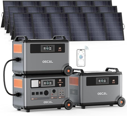 OSCAL 6000W Solar Generator, 10.8kWh Power Station with 3x500W Solar Panels, 4 AC Outlets(9000W Surge), 120V/240V Dual Voltage, LiFePO4 Battery for Home Backup Outdoors Camping RV Emergency