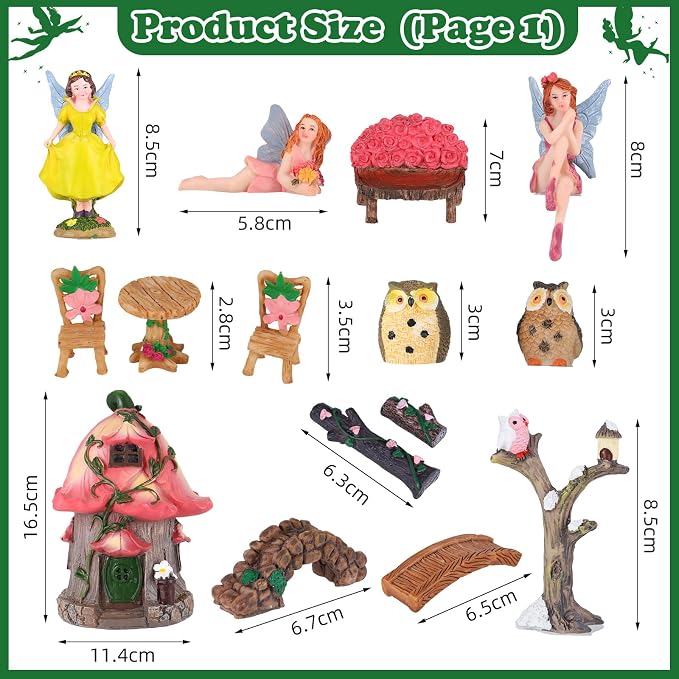 93 Pcs Fairy Garden House Resin Accessories Fairy Elves Kit Miniature Fairy Figurines Ornaments Animals Decor Outdoor for DIY Dollhouse | Mini Resin Fairies Animals Ornaments Set Village Decor Outdoor for DIY Dollhouse Supplies