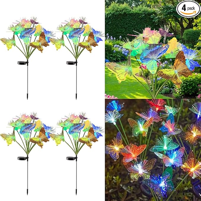 4 Pack 10LED Outdoor Solar Ground Inserted Warm Light Butterfly Lamps,Waterproof Courtyard Atmosphere Decorative Lights,2 Modes DIY Path Light.