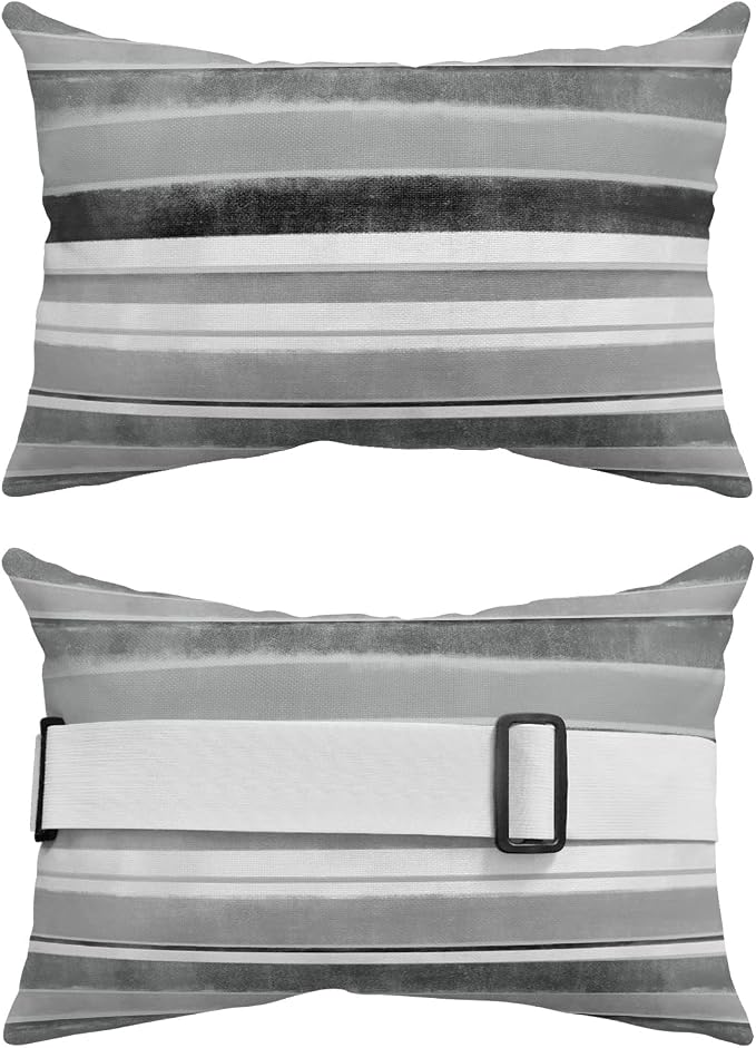 Outdoor Pillows Covers with Inserts Northern Europe Grey Vintage Stripes Waterproof Recliner Pillow with Adjustable Strap Throw Pillows for Patio Furniture Pool Lounge Chair, 11x16 inch, 1PCS