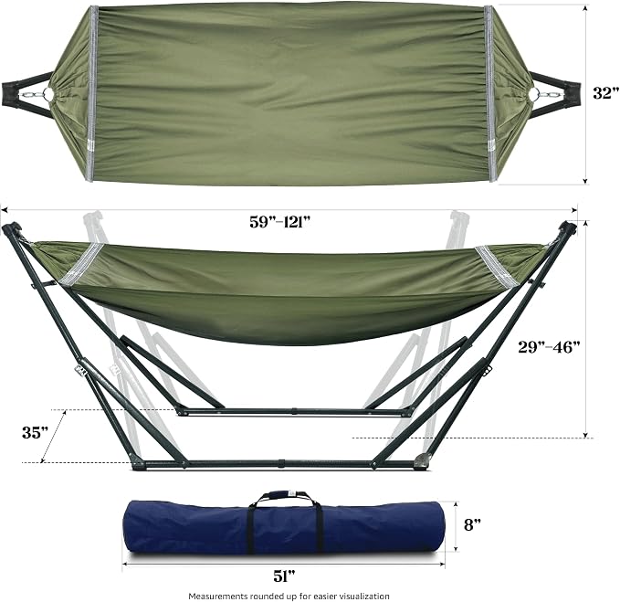 Tranquillo Sturdy Steel Hammock with Stand Premium Cotton Canvas Hammock, 600 lbs Capacity Hammock Stand Folding, Portable 30-Second Fold Unfold Hammock for Camping, Sage