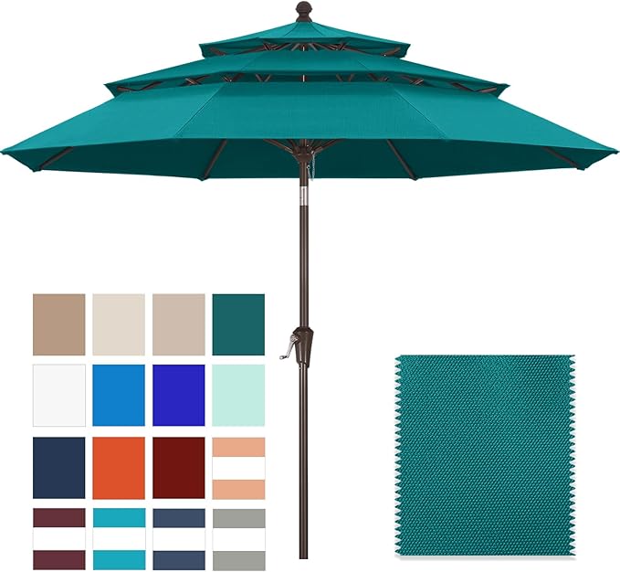 ABCCANOPY 5-Year 10-Year No Fading 9FT 3 Tiers Patio Umbrella, Outdoor Table Umbrella with 8 Sturdy Ribs for Deck, Backyard, Garden, Yard